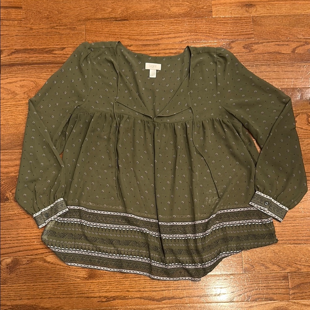 LOFT Green Peplum 3/4 Sleeve Blouse